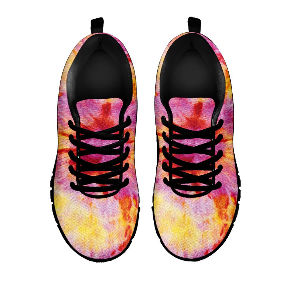 Pink And Yellow Tie Dye Print Black Sneakers