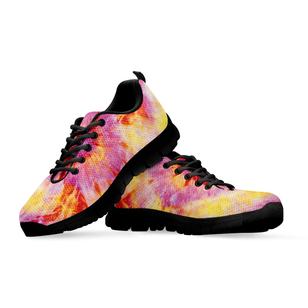 Pink And Yellow Tie Dye Print Black Sneakers