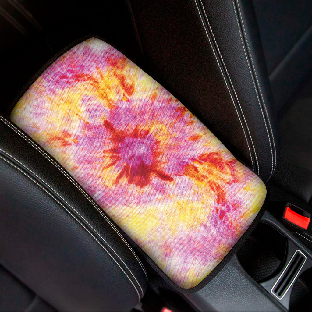Pink And Yellow Tie Dye Print Car Center Console Cover