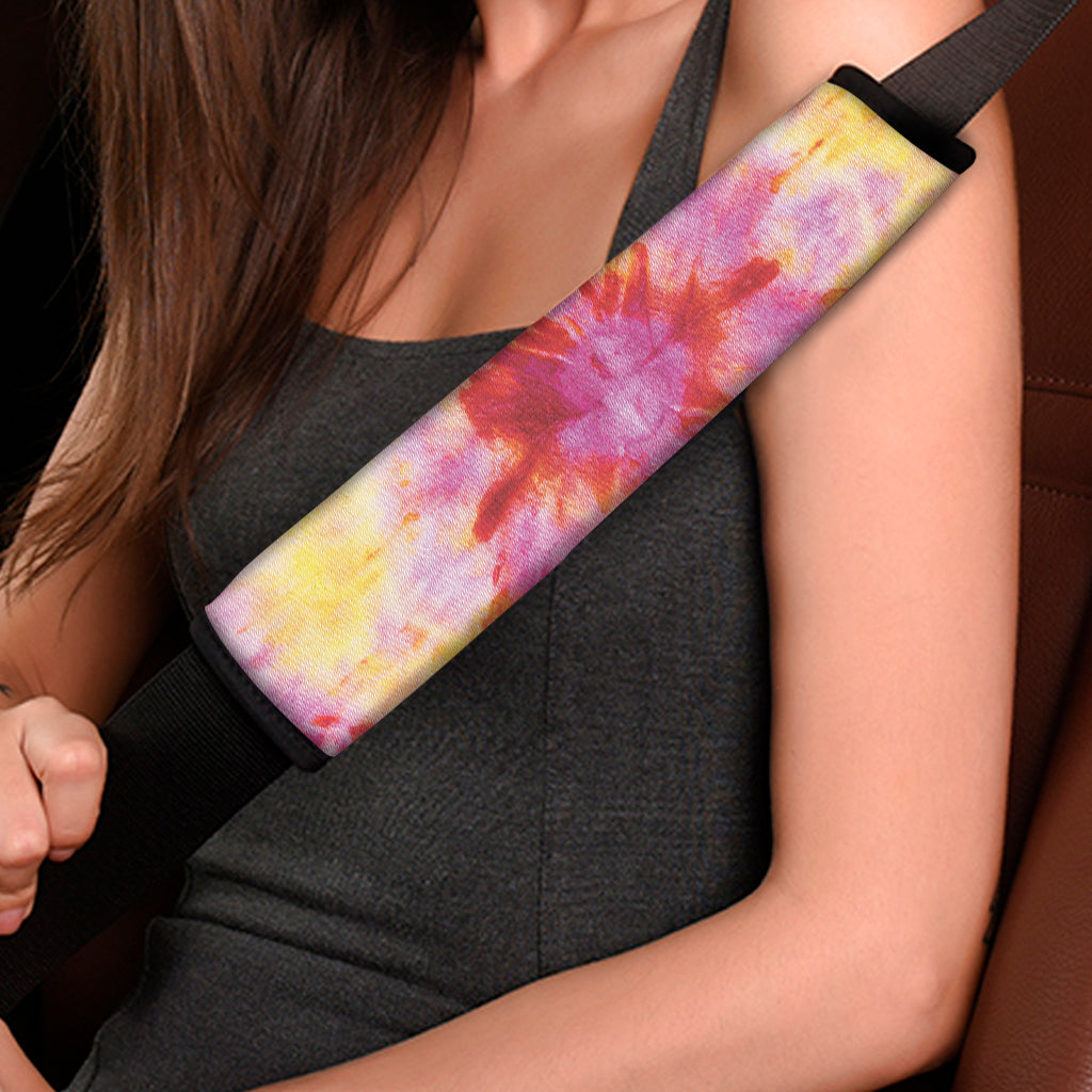 Pink And Yellow Tie Dye Print Car Seat Belt Covers