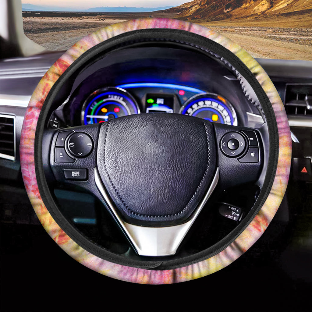 Pink And Yellow Tie Dye Print Car Steering Wheel Cover