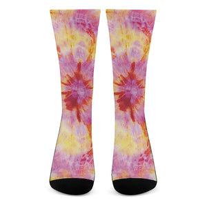 Pink And Yellow Tie Dye Print Crew Socks