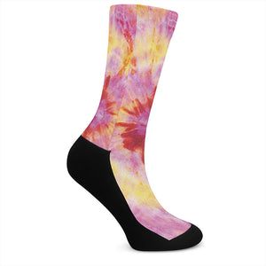 Pink And Yellow Tie Dye Print Crew Socks