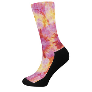 Pink And Yellow Tie Dye Print Crew Socks