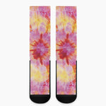 Pink And Yellow Tie Dye Print Crew Socks