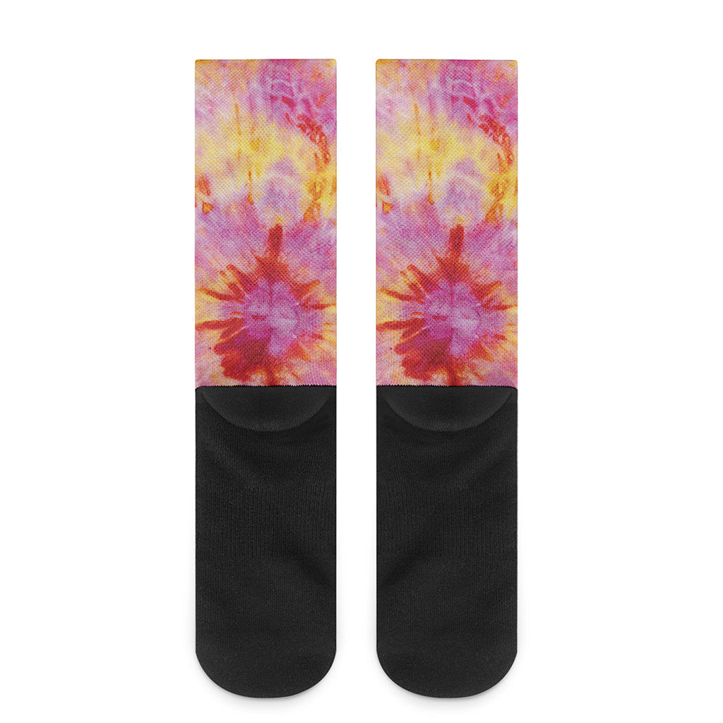 Pink And Yellow Tie Dye Print Crew Socks