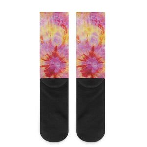 Pink And Yellow Tie Dye Print Crew Socks