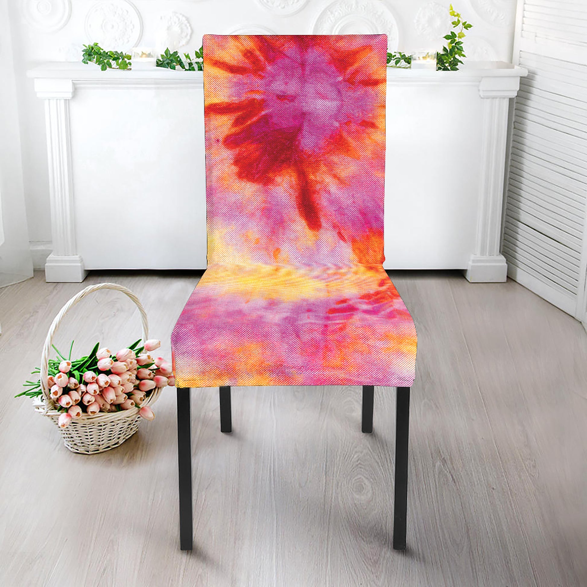 Pink And Yellow Tie Dye Print Dining Chair Slipcover