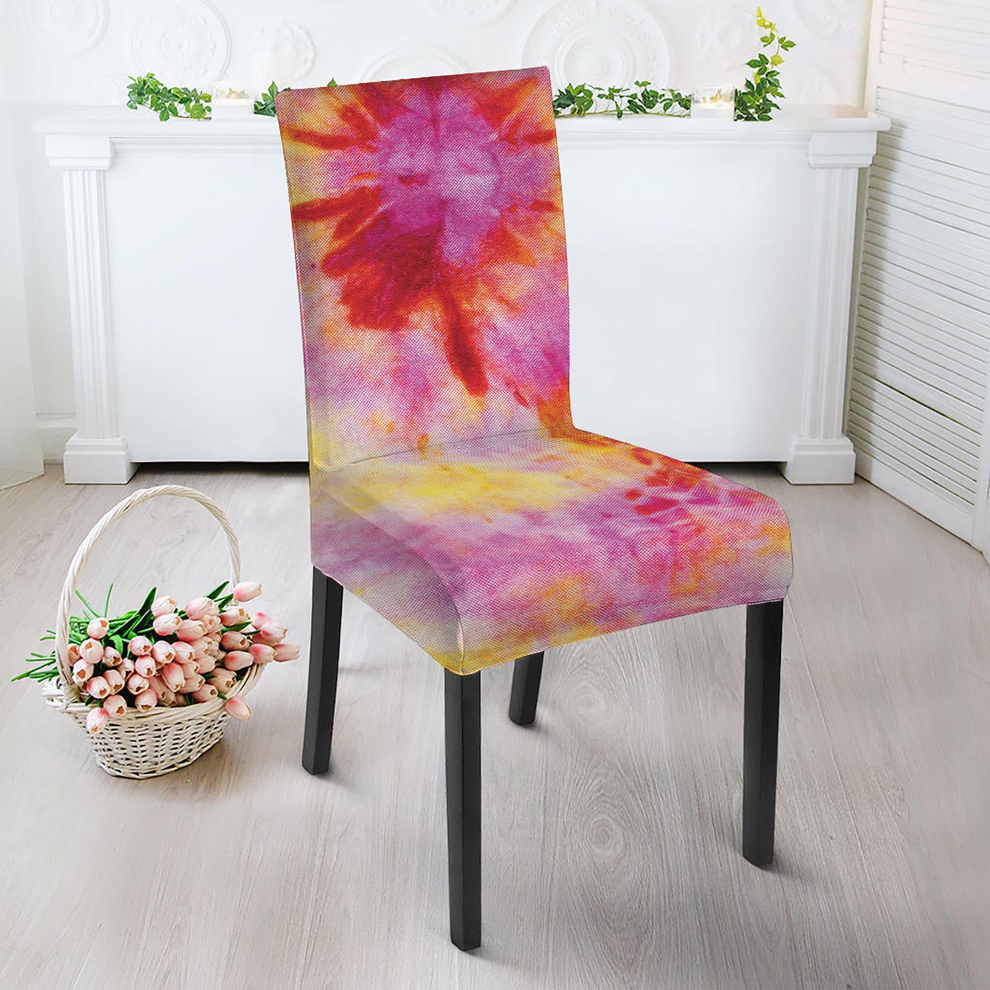 Pink And Yellow Tie Dye Print Dining Chair Slipcover
