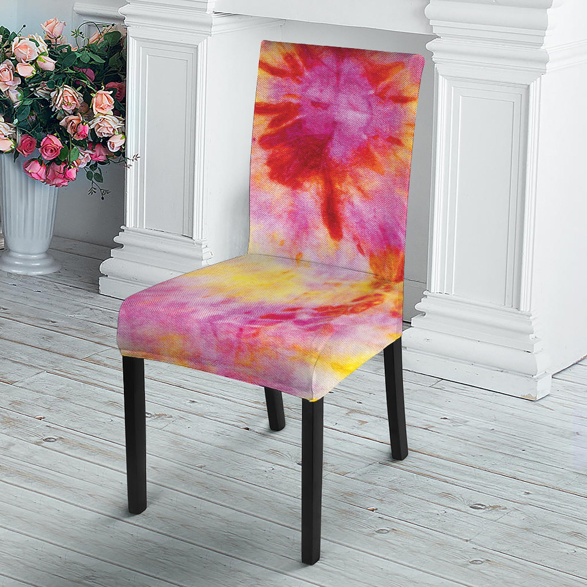 Pink And Yellow Tie Dye Print Dining Chair Slipcover