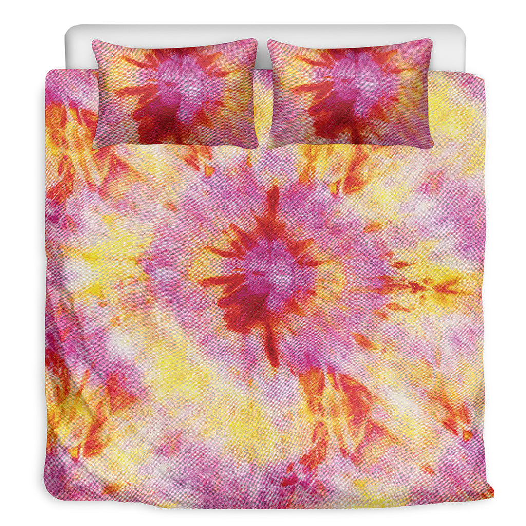 Pink And Yellow Tie Dye Print Duvet Cover Bedding Set