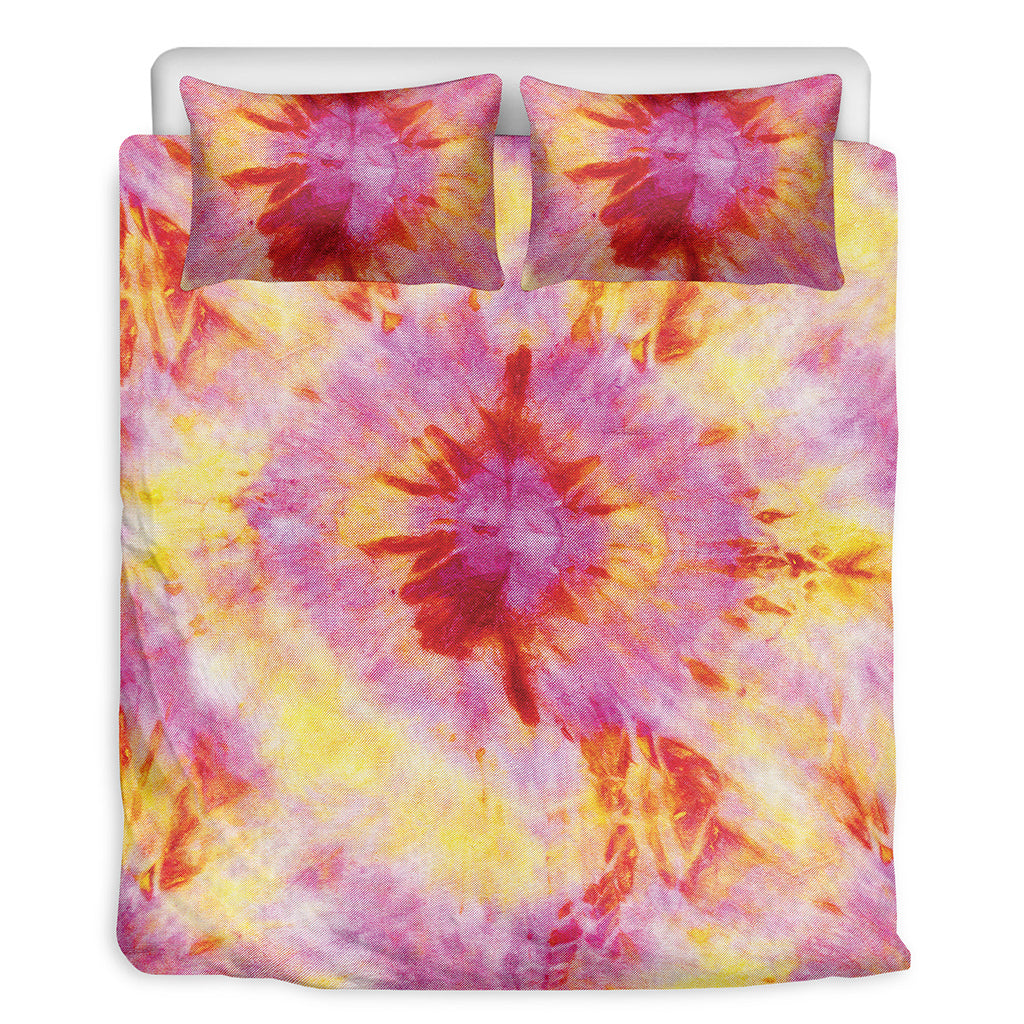Pink And Yellow Tie Dye Print Duvet Cover Bedding Set