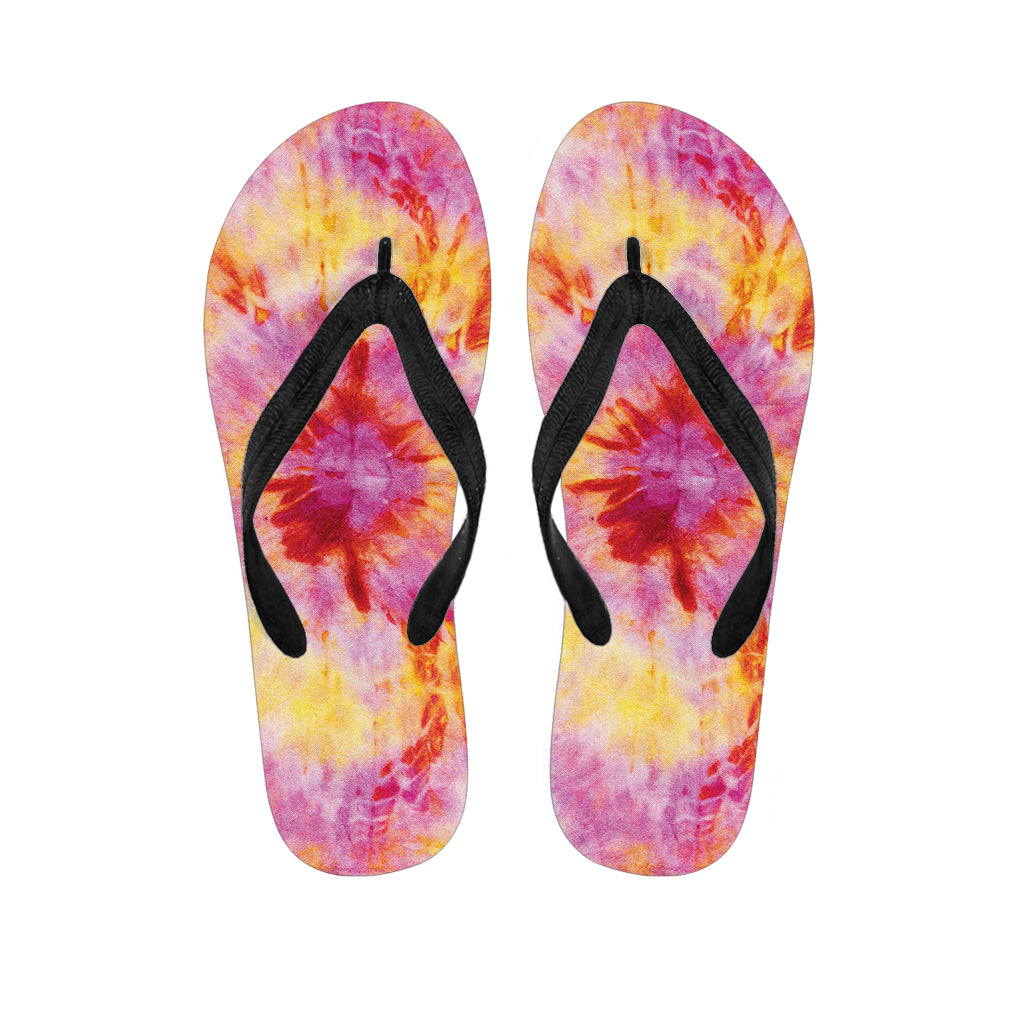 Pink And Yellow Tie Dye Print Flip Flops