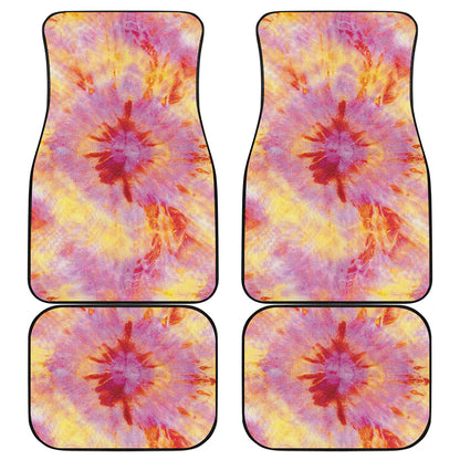 Pink And Yellow Tie Dye Print Front and Back Car Floor Mats