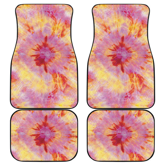 Pink And Yellow Tie Dye Print Front and Back Car Floor Mats