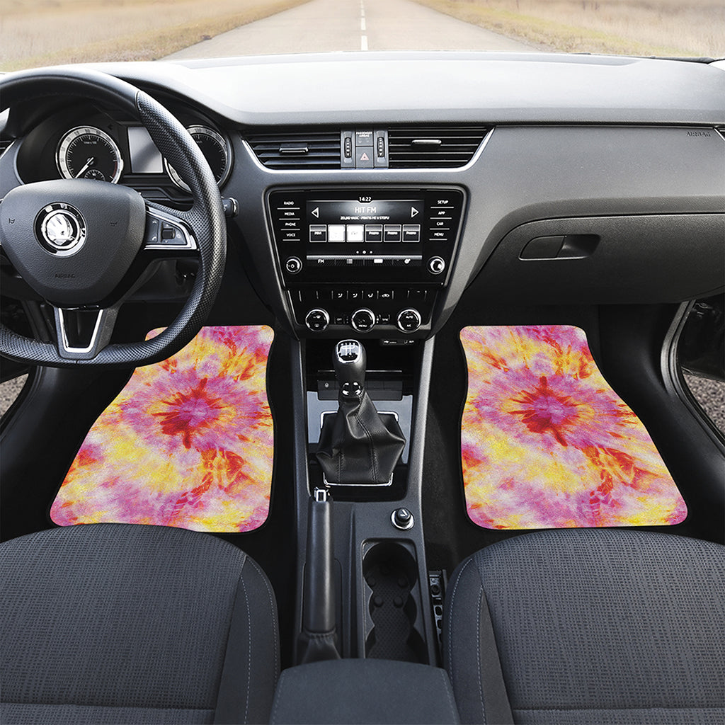 Pink And Yellow Tie Dye Print Front and Back Car Floor Mats