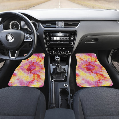 Pink And Yellow Tie Dye Print Front and Back Car Floor Mats