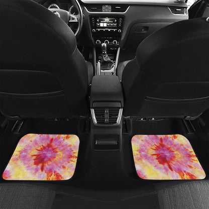Pink And Yellow Tie Dye Print Front and Back Car Floor Mats