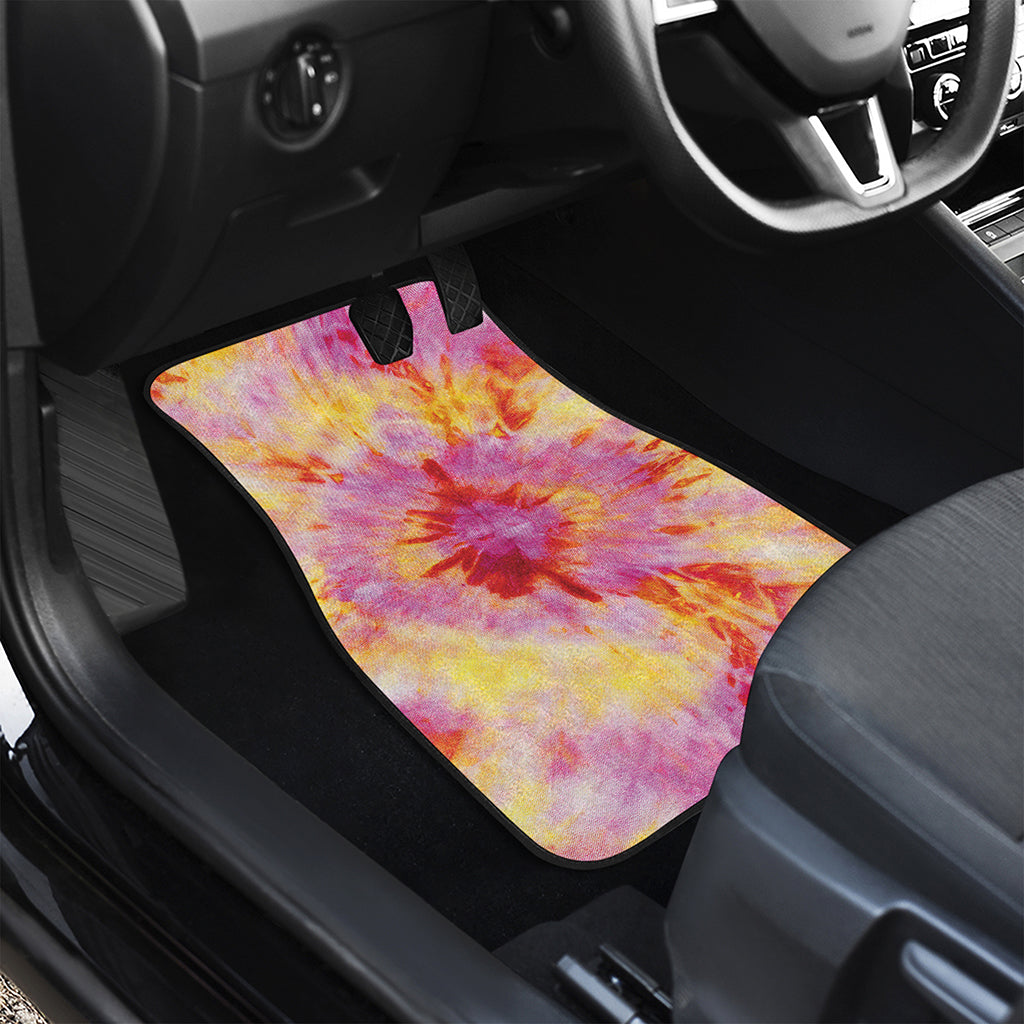 Pink And Yellow Tie Dye Print Front and Back Car Floor Mats