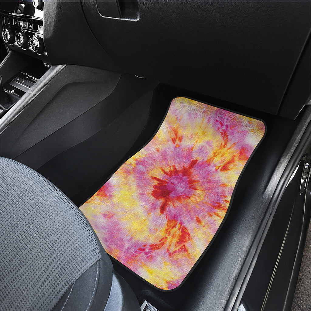 Pink And Yellow Tie Dye Print Front and Back Car Floor Mats
