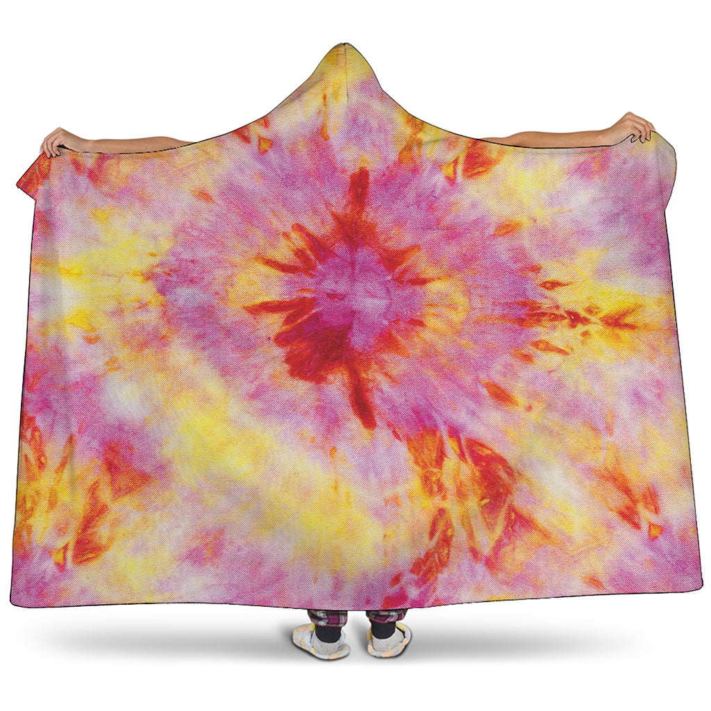 Pink And Yellow Tie Dye Print Hooded Blanket