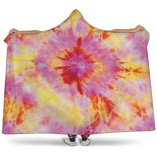 Pink And Yellow Tie Dye Print Hooded Blanket