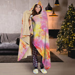 Pink And Yellow Tie Dye Print Hooded Blanket