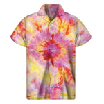 Pink And Yellow Tie Dye Print Men's Short Sleeve Shirt