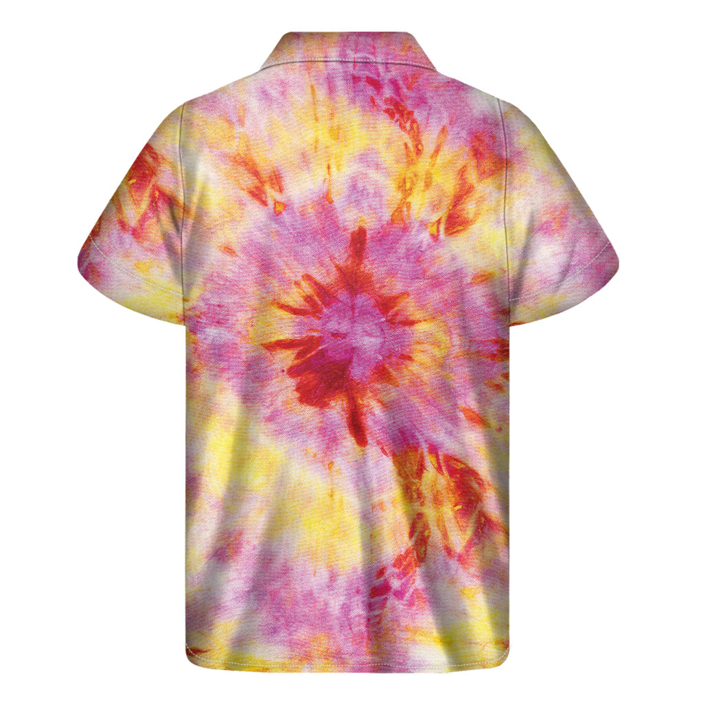 Pink And Yellow Tie Dye Print Men's Short Sleeve Shirt