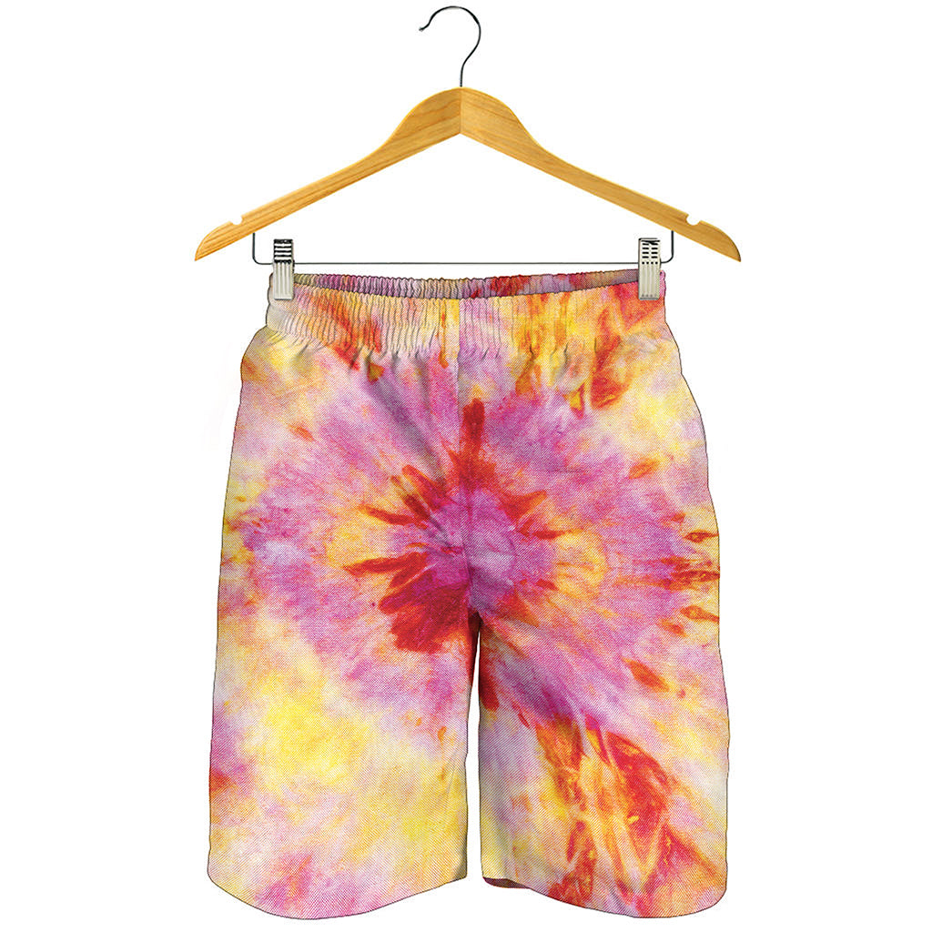 Pink And Yellow Tie Dye Print Men's Shorts