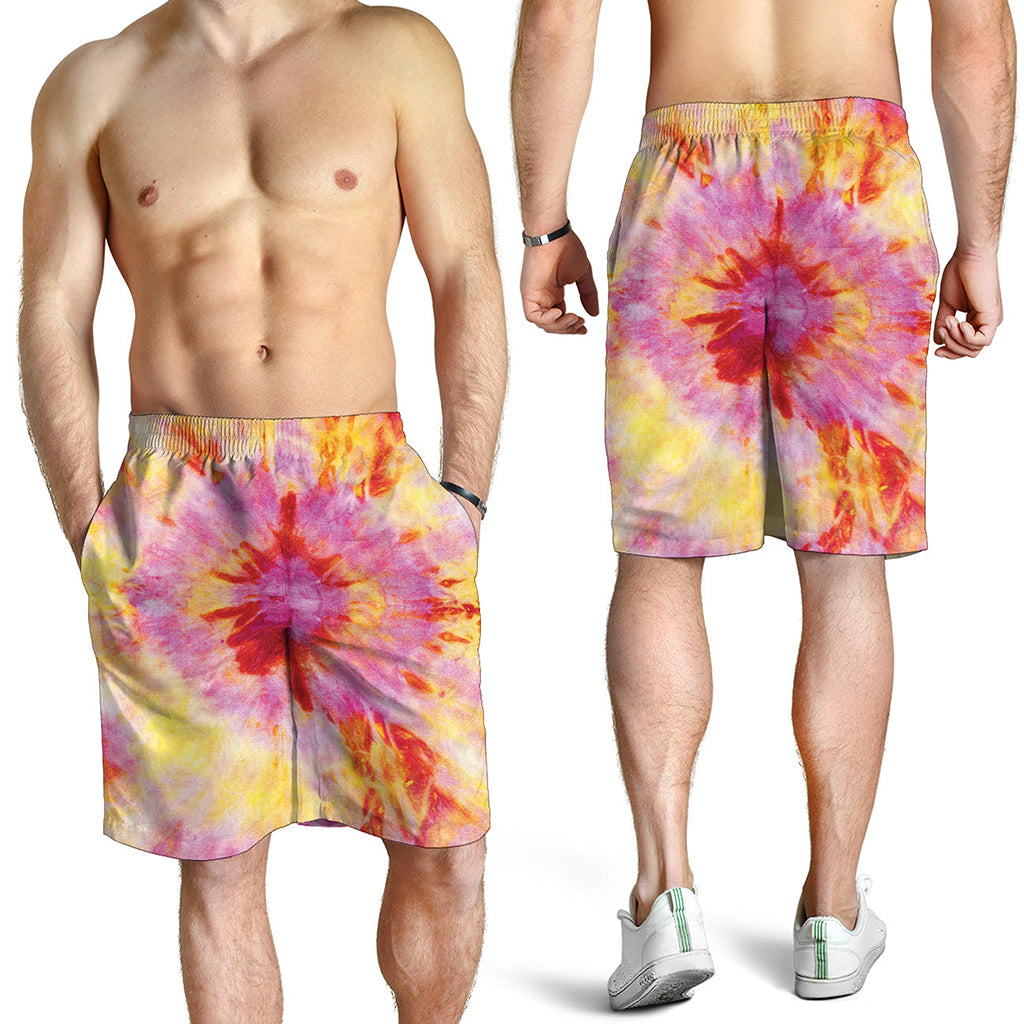 Pink And Yellow Tie Dye Print Men's Shorts