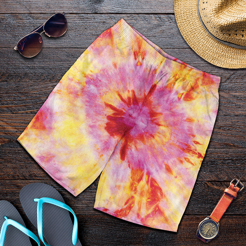 Pink And Yellow Tie Dye Print Men's Shorts