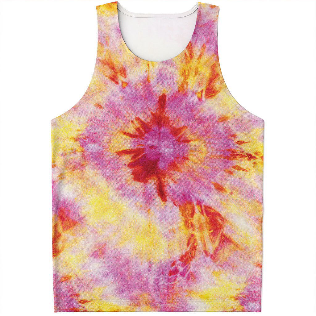 Pink And Yellow Tie Dye Print Men's Tank Top