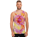 Pink And Yellow Tie Dye Print Men's Tank Top