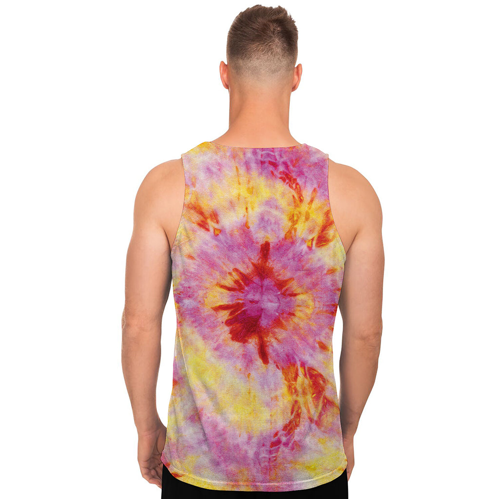 Pink And Yellow Tie Dye Print Men's Tank Top