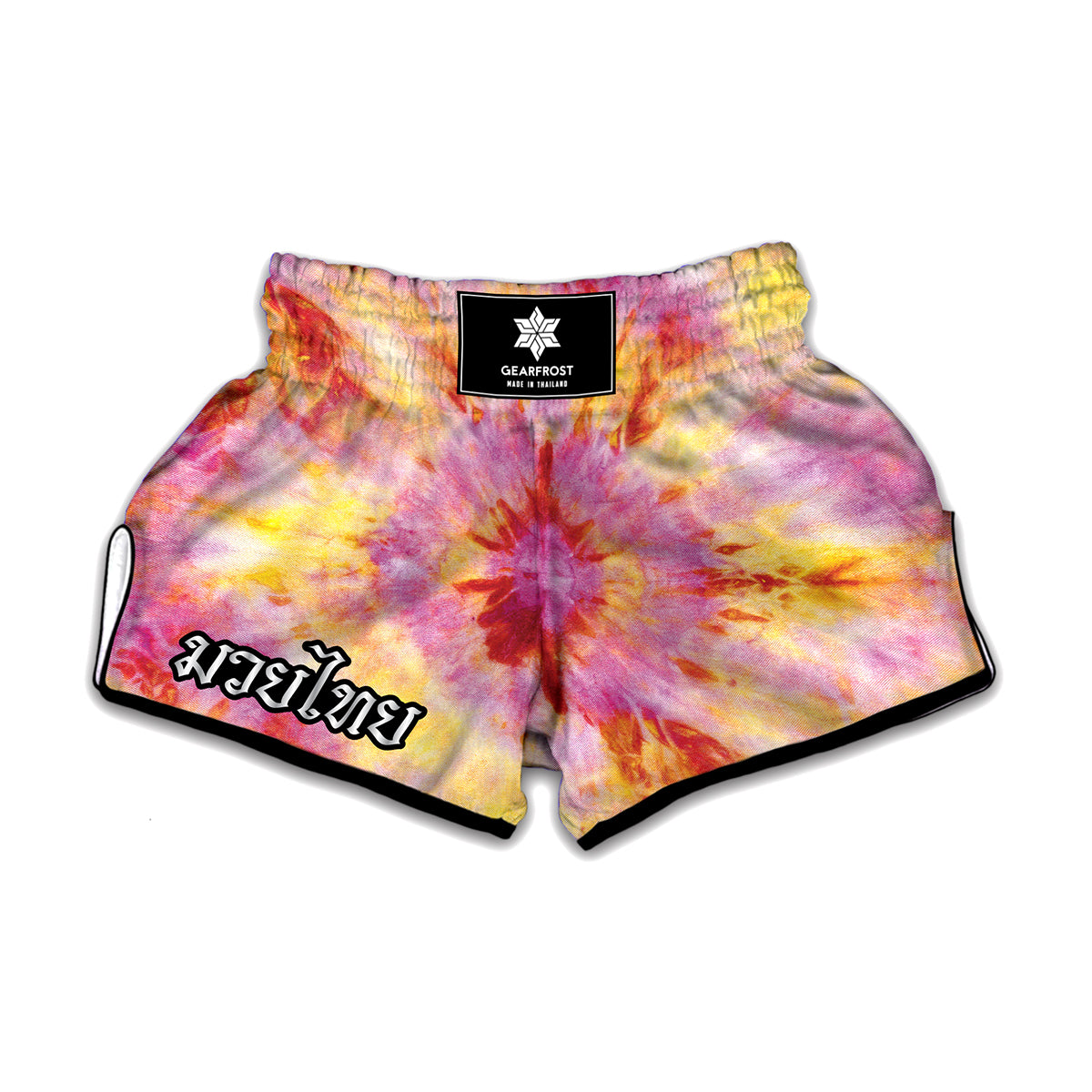 Pink And Yellow Tie Dye Print Muay Thai Boxing Shorts