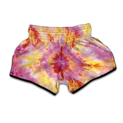 Pink And Yellow Tie Dye Print Muay Thai Boxing Shorts