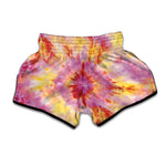 Pink And Yellow Tie Dye Print Muay Thai Boxing Shorts