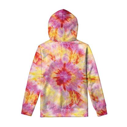 Pink And Yellow Tie Dye Print Pullover Hoodie