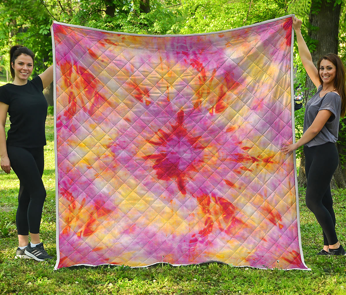 Pink And Yellow Tie Dye Print Quilt