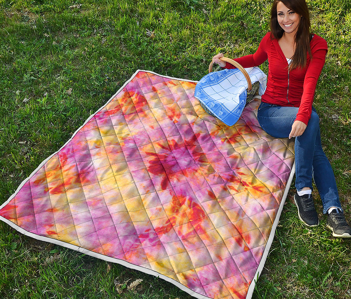 Pink And Yellow Tie Dye Print Quilt