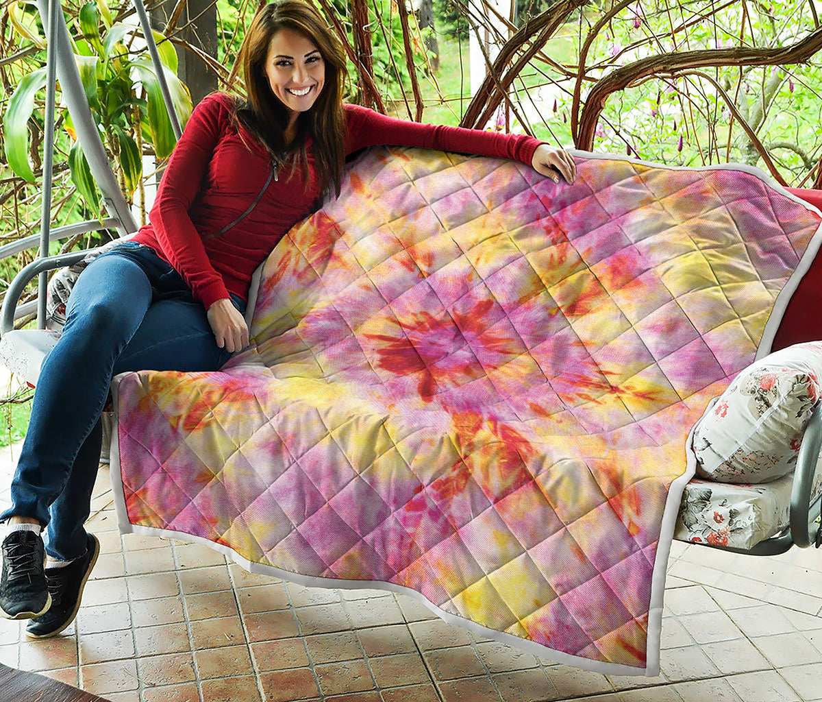 Pink And Yellow Tie Dye Print Quilt