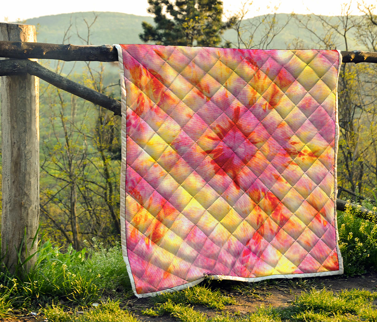 Pink And Yellow Tie Dye Print Quilt