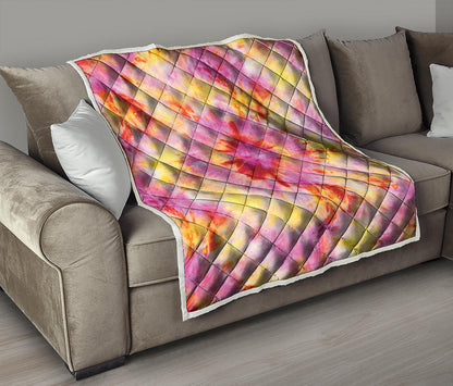Pink And Yellow Tie Dye Print Quilt
