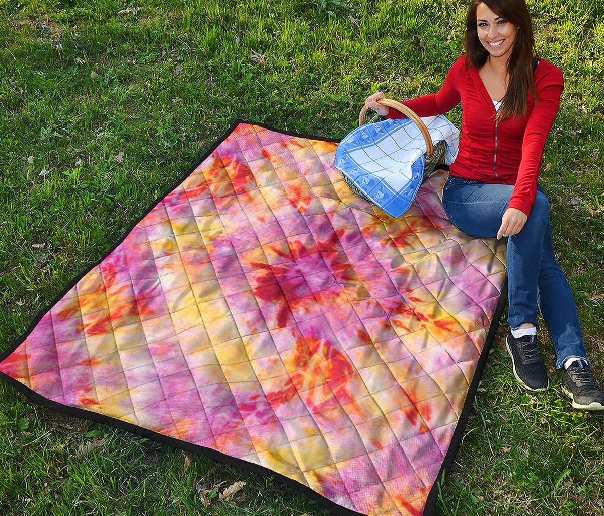 Pink And Yellow Tie Dye Print Quilt