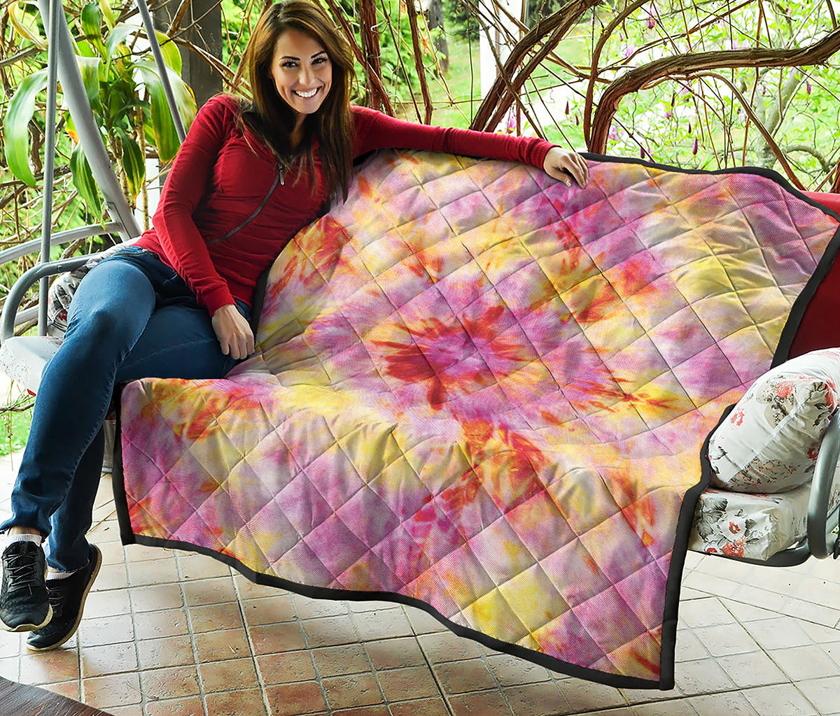 Pink And Yellow Tie Dye Print Quilt