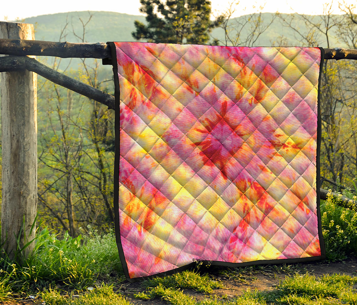 Pink And Yellow Tie Dye Print Quilt