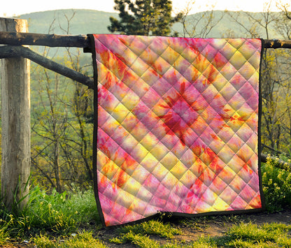 Pink And Yellow Tie Dye Print Quilt