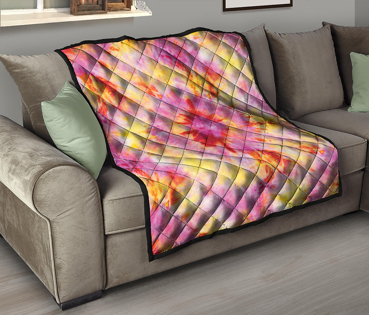 Pink And Yellow Tie Dye Print Quilt