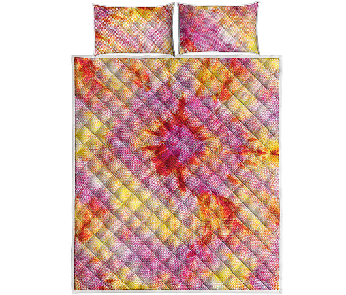 Pink And Yellow Tie Dye Print Quilt Bed Set